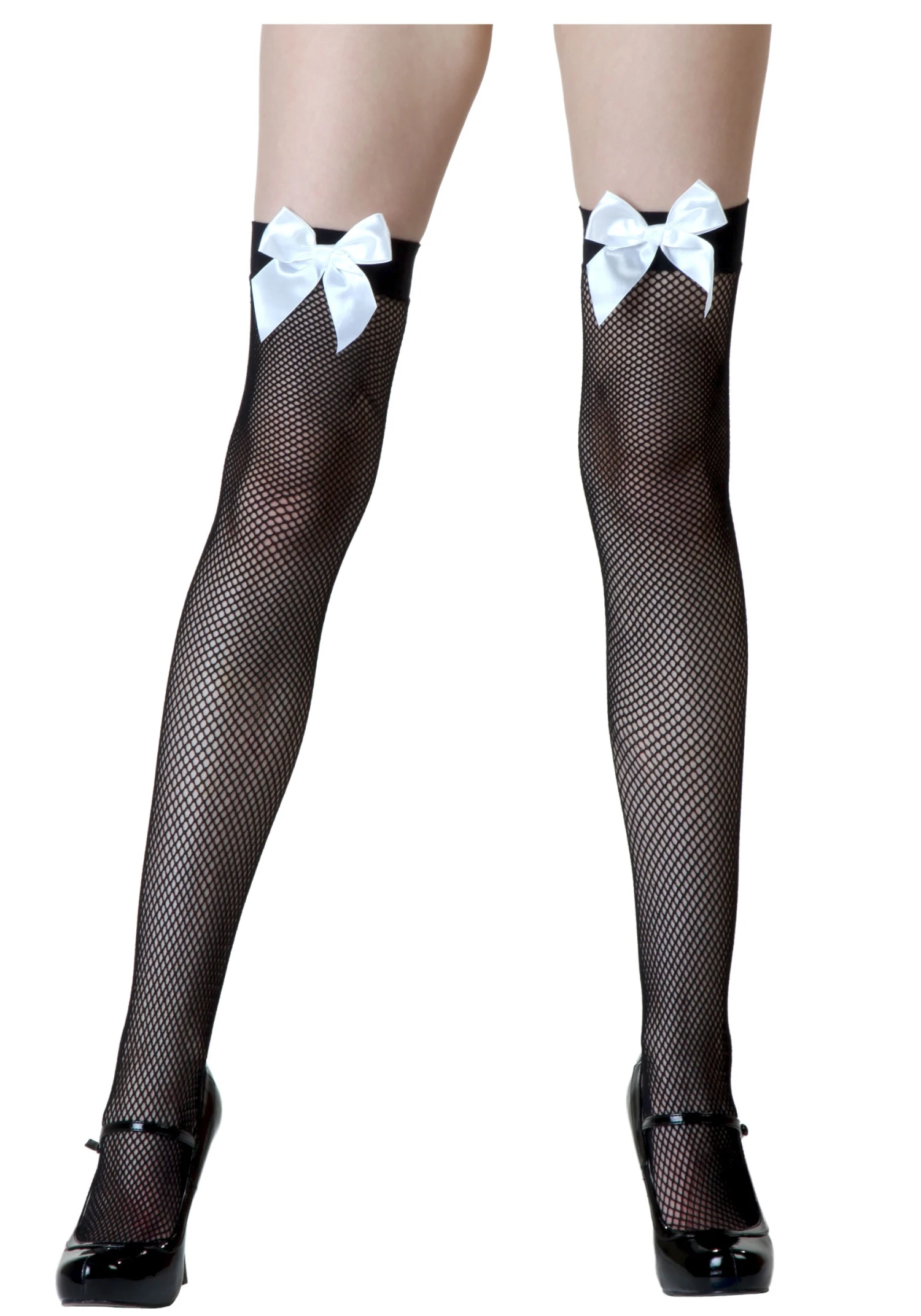 Leg Avenue Black Fishnet / White Bow Thigh Highs 3 Leg Avenue Black Fishnet / White Bow Thigh Highs