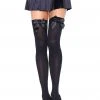 Leg Avenue Opaque Black Thigh High Stockings W/ Satin Bows -HALLOWEEN COSTUMES Sales black opaque thigh high stockings w satin bows