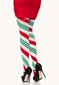 Leg Avenue Green And Red Striped Candy Cane Tights -HALLOWEEN COSTUMES Sales green and red candy cane striped tights alt 1