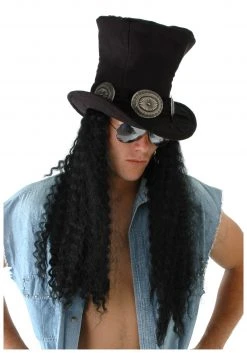Elope Guitar Superstar Costume Hat With Hair For Adults