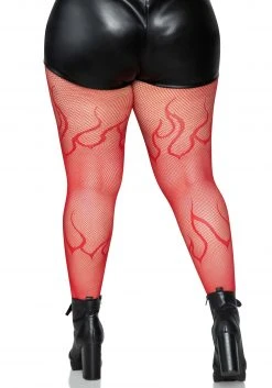 Leg Avenue Women's Plus Size Red Flame Net Tights -HALLOWEEN COSTUMES Sales plus size red flame net tights alt 1