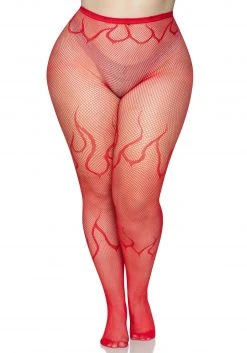 Leg Avenue Women's Plus Size Red Flame Net Tights -HALLOWEEN COSTUMES Sales plus size red flame net tights alt 2