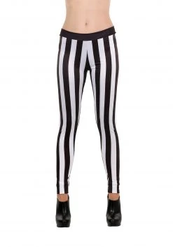 Elope Women's Black And White Striped Leggings
